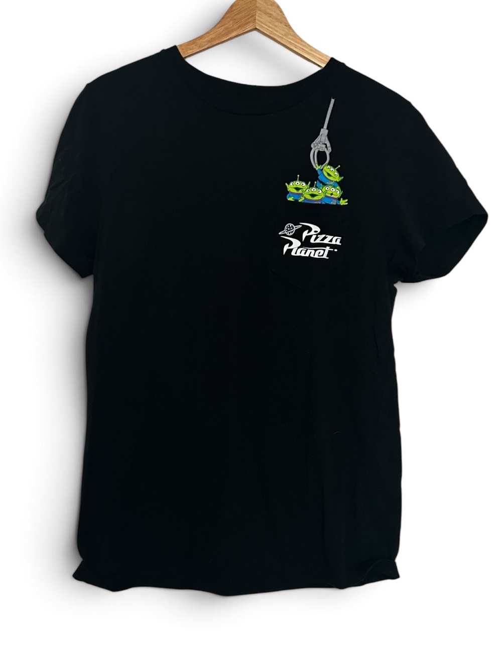 Disney Pixar Toy Story Pizza Planet Alien Pocket T-Shirt Men’s Small Black